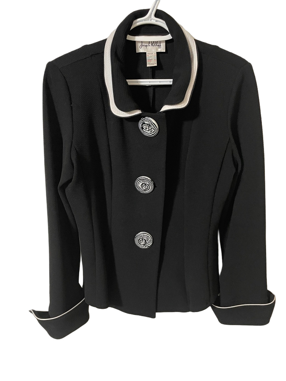 Joseph Ribkoff Black Jacket with White Trim and Decorative Buttons Size 10